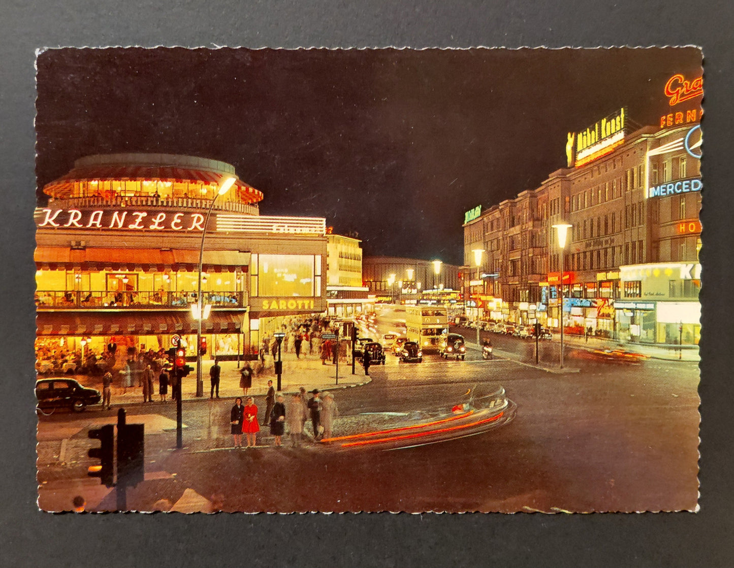 Berlin at Night — Café Kranzler am Kurfürstendamm — Vintage West Germany Postcard c.1960s