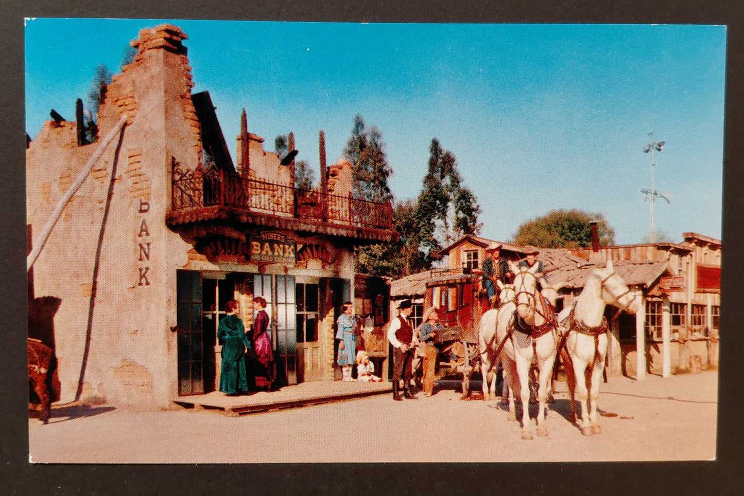 Knott's Berry Farm Ghost Town — Miner's Bank Stagecoach Scene — Vintage Postcard c.1960s
