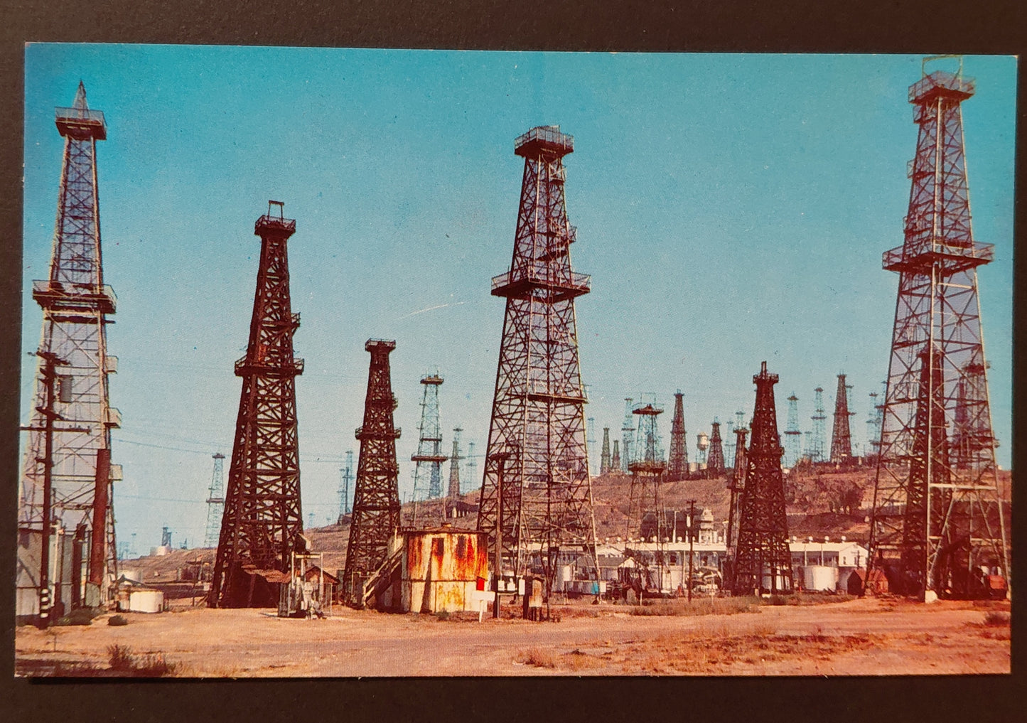 Signal Hill Oil Derricks — Long Beach, California — Vintage Plastichrome Postcard c.1950s