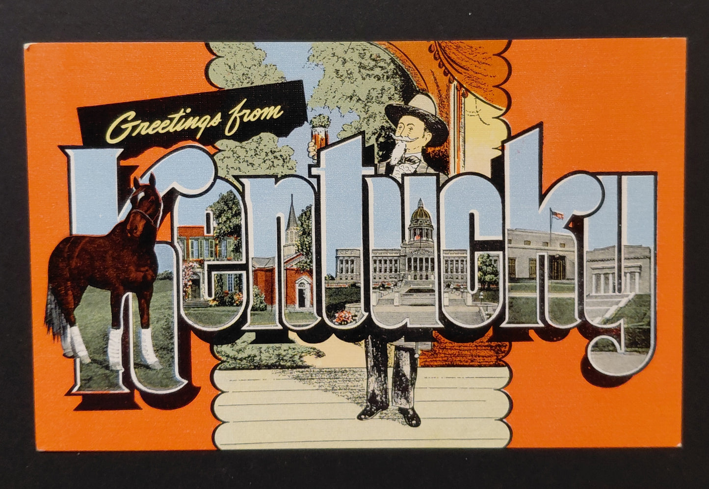 Greetings from Kentucky — Large Letter Linen Postcard — E.C. Kropp Co. c.1940s–50s