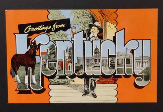 Greetings from Kentucky — Large Letter Linen Postcard — E.C. Kropp Co. c.1940s–50s