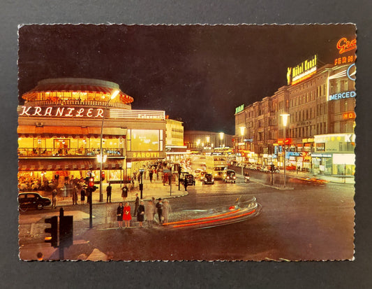 Berlin at Night — Café Kranzler am Kurfürstendamm — Vintage West Germany Postcard c.1960s
