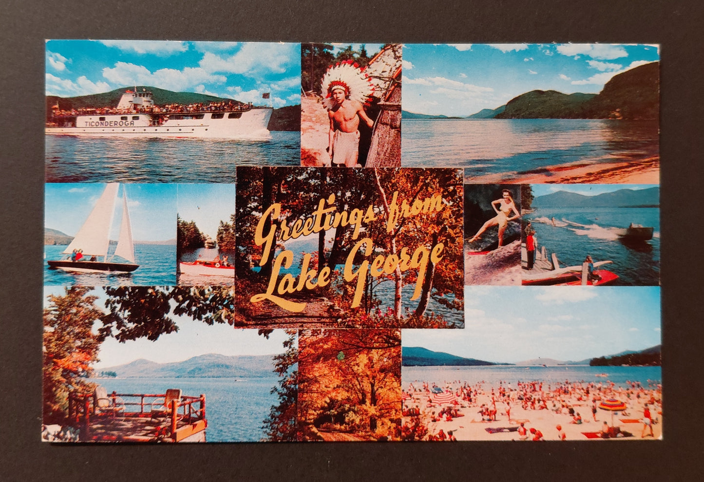 Greetings from Lake George — New York Adirondacks — Vintage Multi-View Postcard c.1960s
